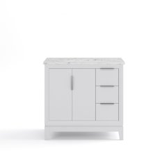 36 In. Single Sink Carrara White Marble Countertop Bath Vanity In Pure White