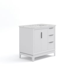 36 In. Single Sink Carrara White Marble Countertop Bath Vanity In Pure White