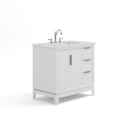36 In. Single Sink Carrara White Marble Countertop Bath Vanity In Pure White