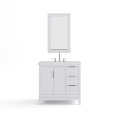 36 In. Single Sink Carrara White Marble Countertop Bath Vanity In Pure White