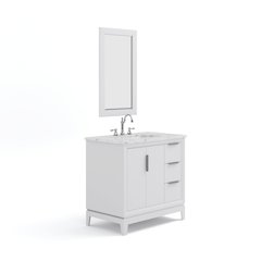 36 In. Single Sink Carrara White Marble Countertop Bath Vanity In Pure White