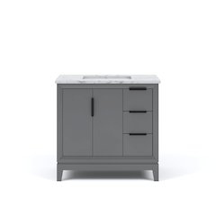 36 In. Single Sink Carrara White Marble Countertop Bath Vanity In Cashmere Grey