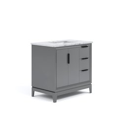 36 In. Single Sink Carrara White Marble Countertop Bath Vanity In Cashmere Grey