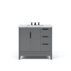 36 In. Single Sink Carrara White Marble Countertop Bath Vanity In Cashmere Grey