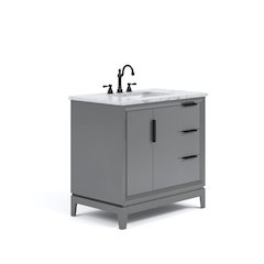 36 In. Single Sink Carrara White Marble Countertop Bath Vanity In Cashmere Grey