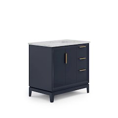 36 In. Single Sink Carrara White Marble Countertop Bath Vanity In Monarch Blue