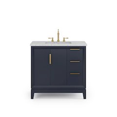 36 In. Single Sink Carrara White Marble Countertop Bath Vanity In Monarch Blue