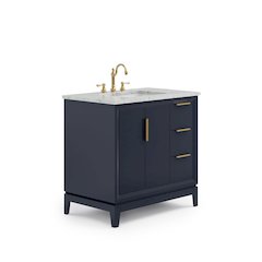 36 In. Single Sink Carrara White Marble Countertop Bath Vanity In Monarch Blue