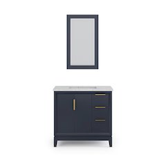 36 In. Single Sink Carrara White Marble Countertop Bath Vanity In Monarch Blue