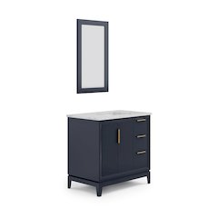 36 In. Single Sink Carrara White Marble Countertop Bath Vanity In Monarch Blue
