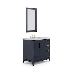 36 In. Single Sink Carrara White Marble Countertop Bath Vanity In Monarch Blue