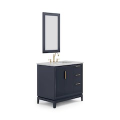 36 In. Single Sink Carrara White Marble Countertop Bath Vanity In Monarch Blue