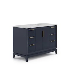 48 In. Single Sink Carrara White Marble Countertop Bath Vanity In Monarch Blue