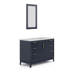 48 In. Single Sink Carrara White Marble Countertop Bath Vanity In Monarch Blue
