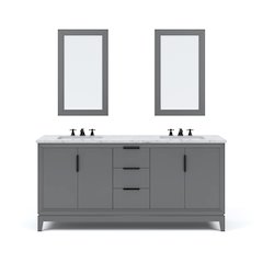 72 In. Double Sink Carrara White Marble Countertop Bath Vanity In Cashmere Grey