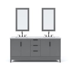 72 In. Double Sink Carrara White Marble Countertop Bath Vanity In Cashmere Grey