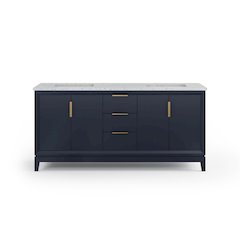 72 In. Double Sink Carrara White Marble Countertop Bath Vanity In Monarch Blue