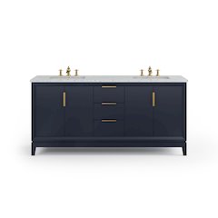 72 In. Double Sink Carrara White Marble Countertop Bath Vanity In Monarch Blue