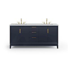 72 In. Double Sink Carrara White Marble Countertop Bath Vanity In Monarch Blue