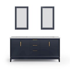 72 In. Double Sink Carrara White Marble Countertop Bath Vanity In Monarch Blue