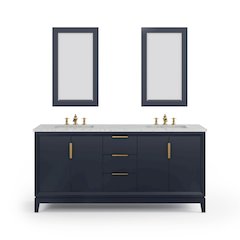 72 In. Double Sink Carrara White Marble Countertop Bath Vanity In Monarch Blue