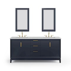 72 In. Double Sink Carrara White Marble Countertop Bath Vanity In Monarch Blue