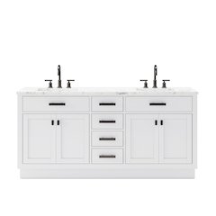 Hartford 72 In. Double Sink Carrara White Marble Countertop Bath Vanity