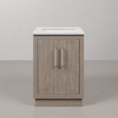 Hugo 24 In. Single Sink Carrara White Marble Countertop Bath Vanity in Grey Oak