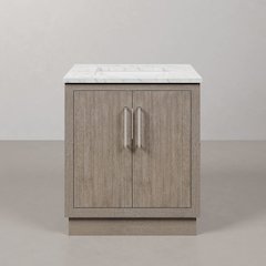 Hugo 30 In. Single Sink Carrara White Marble Countertop Bath Vanity in Grey Oak