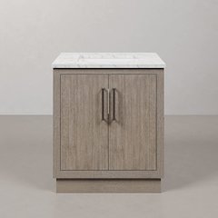 Hugo 30 In. Single Sink Carrara White Marble Countertop Vanity in Grey Oak