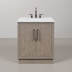 Hugo 30 In. Single Sink Carrara White Marble Countertop Vanity in Grey Oak