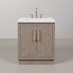 Hugo 30 In. Single Sink Carrara White Marble Countertop Bath Vanity in Grey Oak