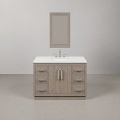 Hugo 48 In. Single Sink Carrara White Marble Countertop Bath Vanity in Grey Oak