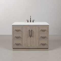 Hugo 48 In. Single Sink Carrara White Marble Countertop Vanity in Grey Oak