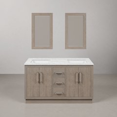 Hugo 60 In. Double Sink Carrara White Marble Countertop Bath Vanity in Grey Oak