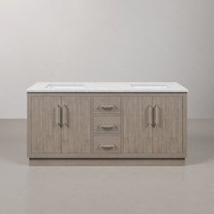 Hugo 72 In. Double Sink Carrara White Marble Countertop Bath Vanity in Grey Oak