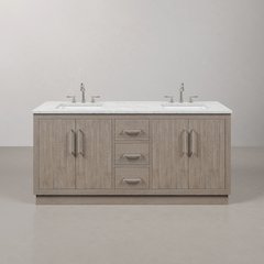 Hugo 72 In. Double Sink Carrara White Marble Countertop Bath Vanity in Grey Oak