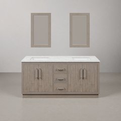 Hugo 72 In. Double Sink Carrara White Marble Countertop Bath Vanity in Grey Oak