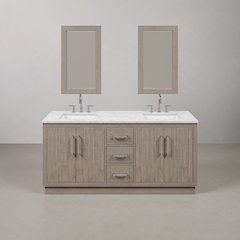 Hugo 72 In. Double Sink Carrara White Marble Countertop Bath Vanity in Grey Oak