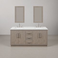 Hugo 72 In. Double Sink Carrara White Marble Countertop Bath Vanity in Grey Oak