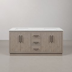 Hugo 72 In. Single Sink Carrara White Marble Countertop Vanity in Grey Oak