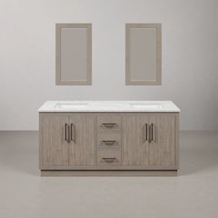 Hugo 72 In. Single Sink Carrara White Marble Countertop Vanity in Grey Oak