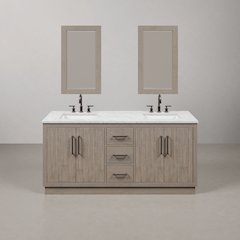 Hugo 72 In. Single Sink Carrara White Marble Countertop Vanity in Grey Oak