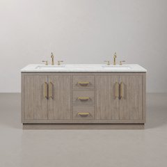 Hugo 72 In. Double Sink Carrara White Marble Countertop Bath Vanity in Grey Oak