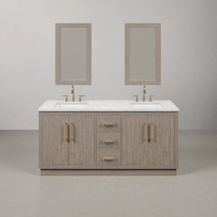 Hugo 72 In. Double Sink Carrara White Marble Countertop Bath Vanity in Grey Oak