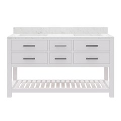 Madalyn 60 In. Double Sink Carrara White Marble Countertop Bath Vanity