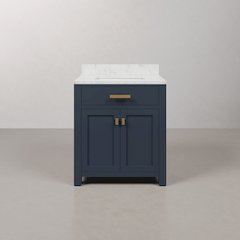 Madison 30 In. Single Sink Carrara White Marble Countertop Bath Vanity