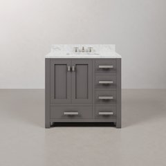 Madison 36 In. Single Sink Carrara White Marble Countertop Bath Vanity