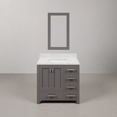 Madison 36 In. Single Sink Carrara White Marble Countertop Bath Vanity
