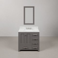 Madison 36 In. Single Sink Carrara White Marble Countertop Bath Vanity